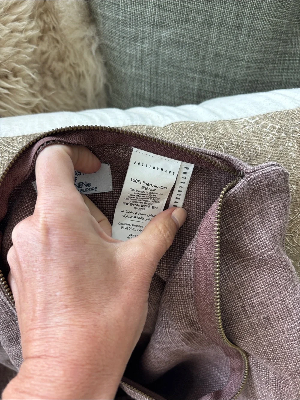 Pottery Barn Belgian Linen Accent Pillow Cover with Zipper-24” Mulberry color